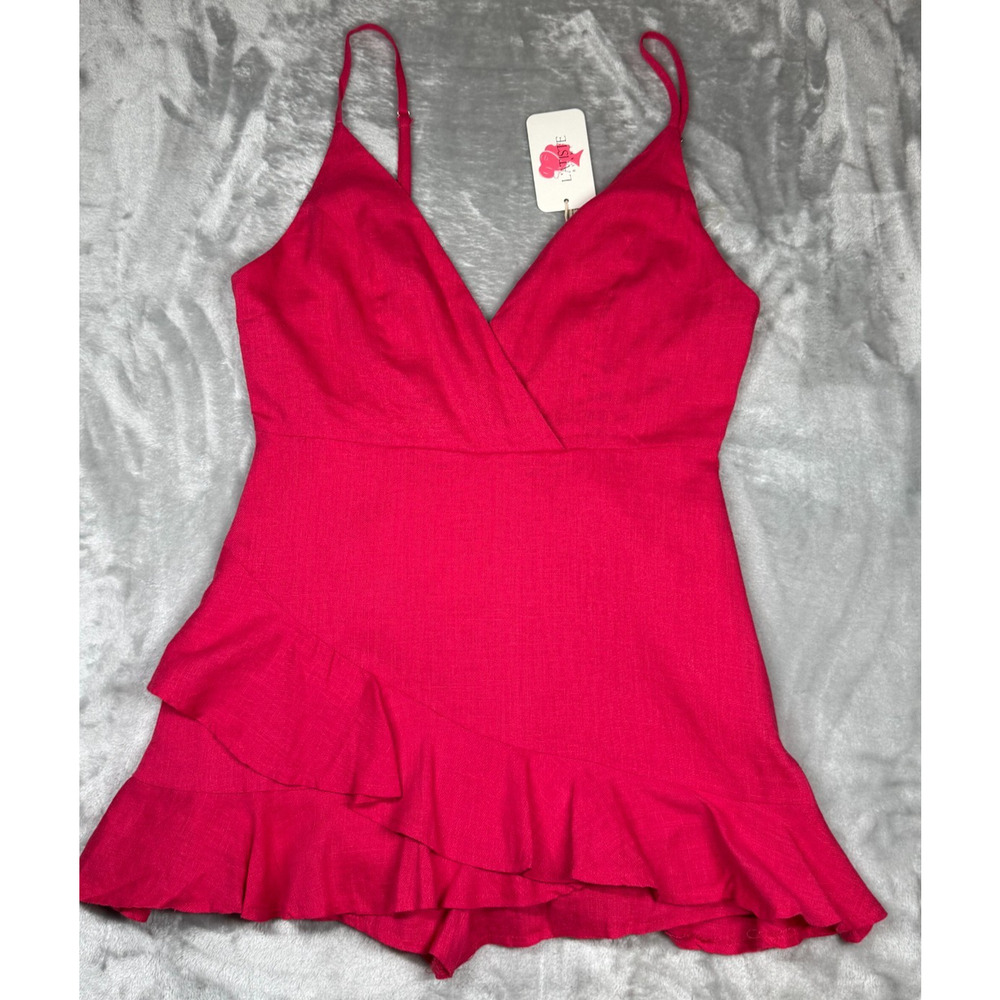 New Latiste by‎ Amy Large Hot Pink V-Neck Romper Linen Blend Adjustable Straps - Picture 5 of 9